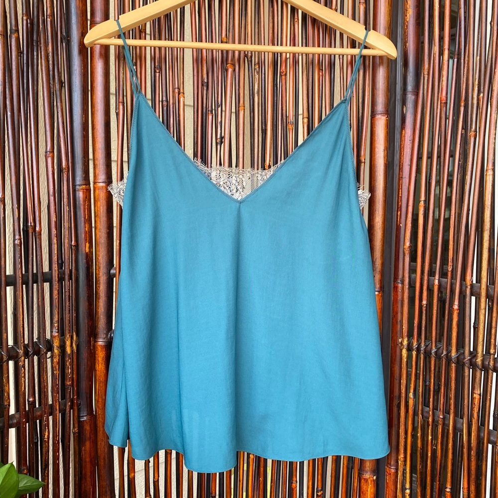 Free People Teal Camisole with Lace Detail
